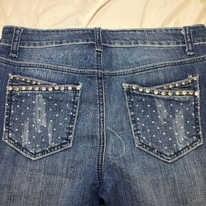 Cache Vintage Y2K/2000 Women Embellished Rhinestone Distressed Bootcut Jeans 4